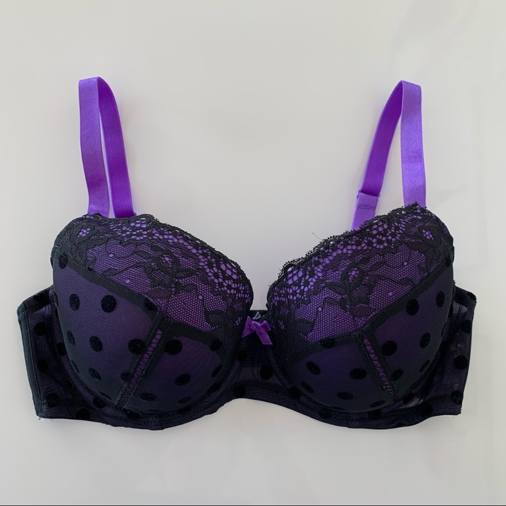 Perfects 36D Purple and Black Lace Trimmed Padded Bra